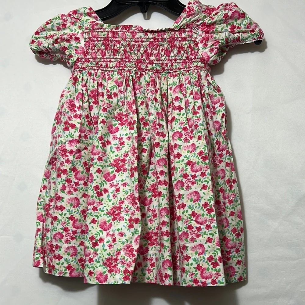 Ralph Lauren Smocked White and Pink Sundress with Square Neck